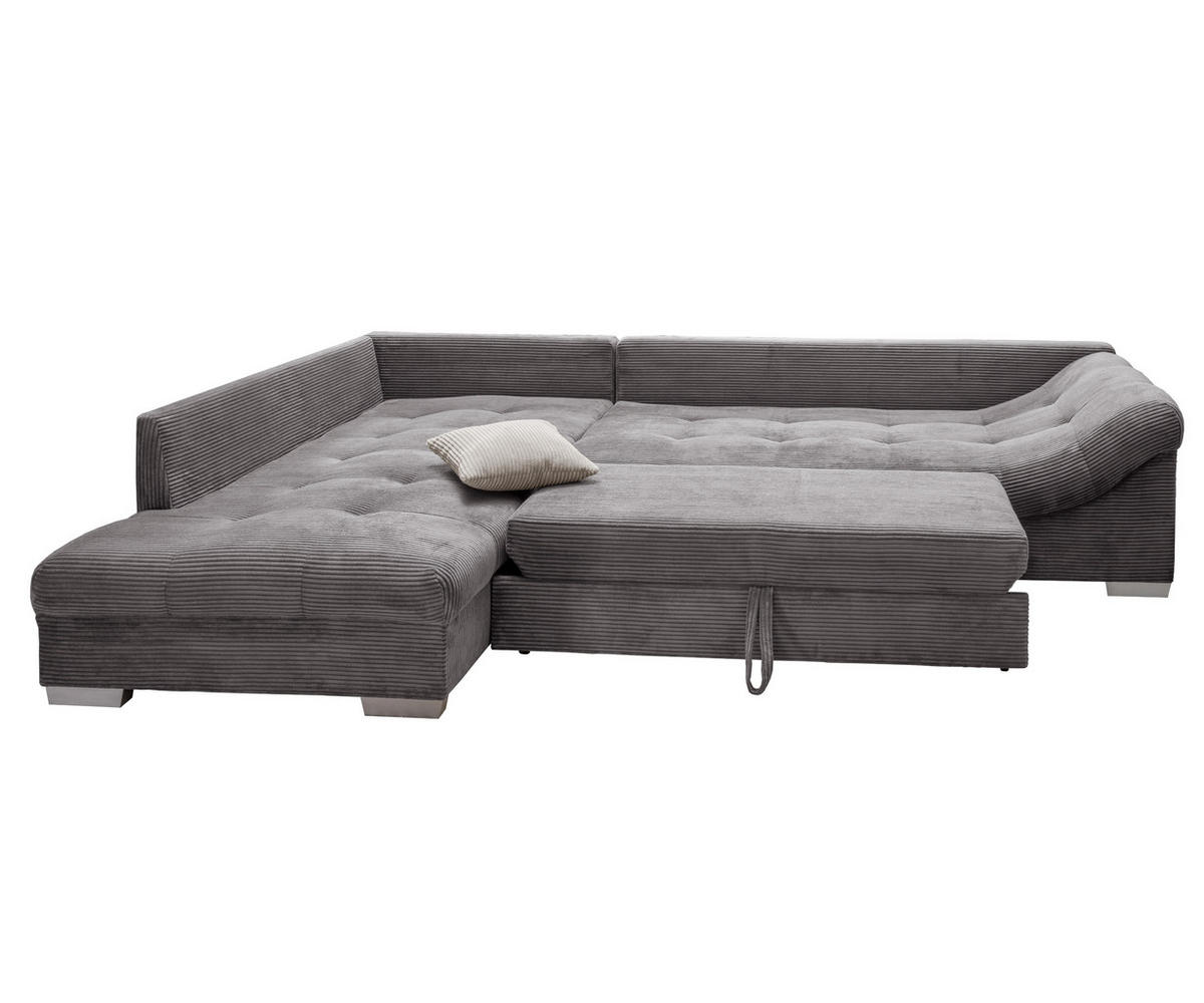 ECKSOFA mit Schlaffunktion, Wellenunterfederung, Ottomane links B298/T202/H84 cm, Liegefl. 154x227 cm, Cord Grau / 17202 - Beige/Silberfarben, Holz/Textil (298/202cm) - luma-home