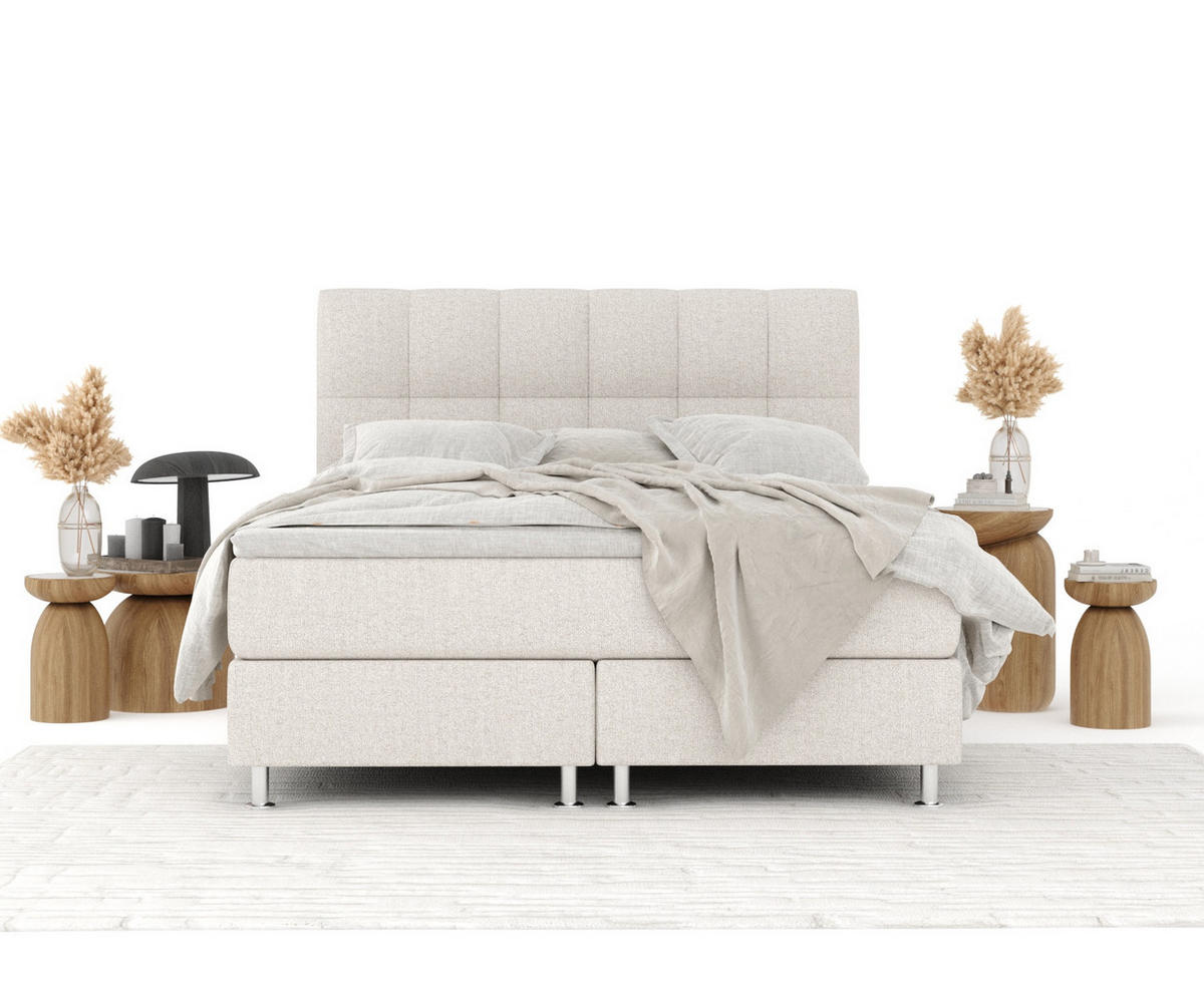 BOXSPRINGBETT Elisio Hellbeige 160/200 cm mit Latex-Topper - Beige/Silberfarben, Holz/Holzwerkstoff (160/200cm) - Maison de Reve
