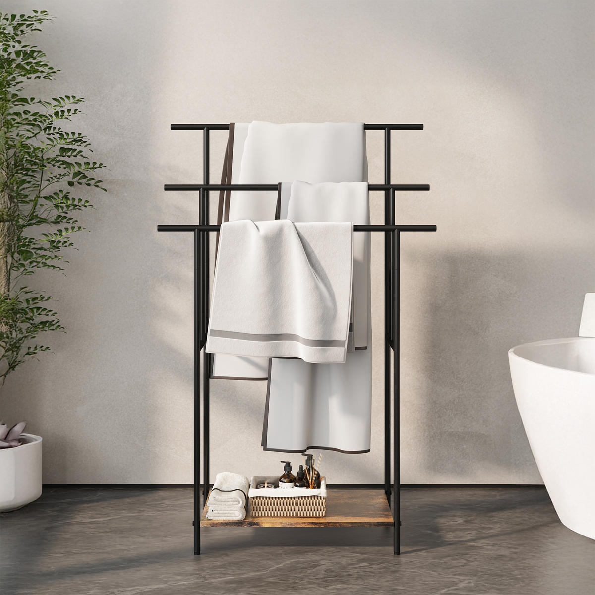 HANDTUCHSTÄNDER - Multicolor, Holzwerkstoff/Textil (68/100/30cm) - Relaxdays