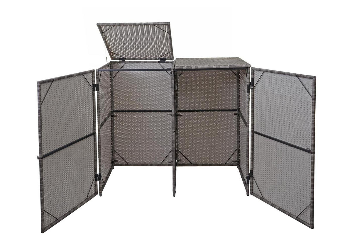 MÜLLTONNENBOX 2er HxBxT 176x130x131cm Poly-Rattan 2x120l Grau - Grau, Kunststoff (130/176/131cm) - PROREGAL