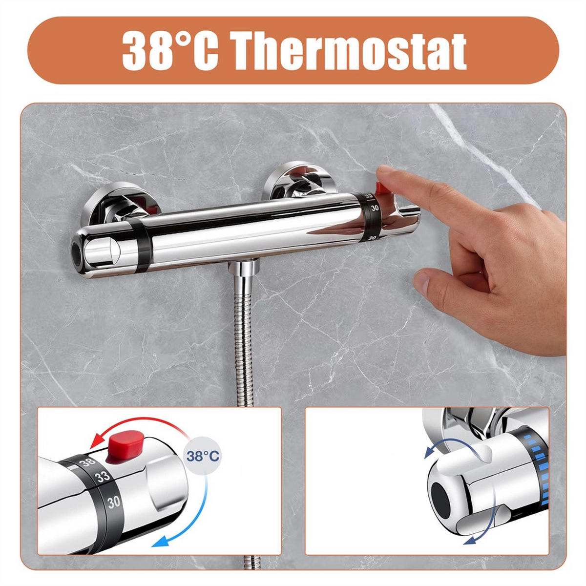 DUSCHSYSTEM mit Thermostat - Duschsystem Thermostat runder Ventilkörper mit Sicherheitssperre Handbrause - Silberfarben, Metall (28/63.5/4cm) - DELFA