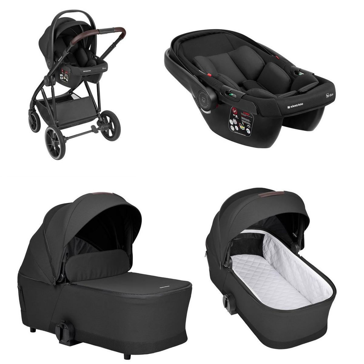 KOMBIKINDERWAGEN Chiara 3 in 1 schwarz Babyschale, Babywanne, faltbar, Tasche - Schwarz, Metall (95/58/108cm) - Kikka boo