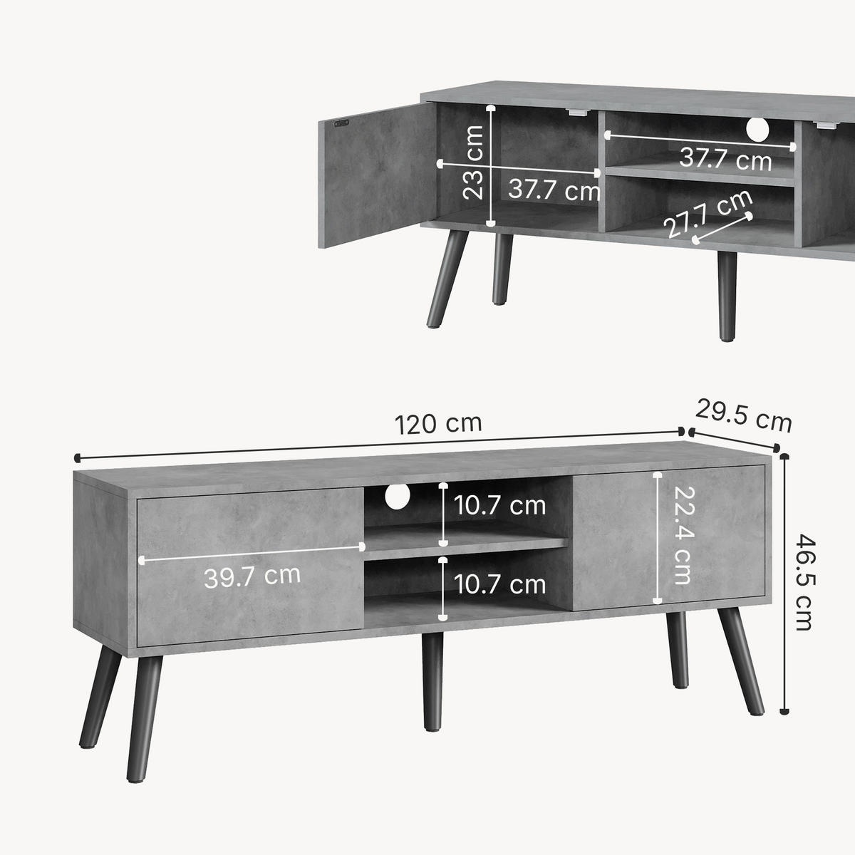 LOWBOARD Eskilstuna - Grau, Holz/Holzwerkstoff (120/46.5/29.5cm) - [en.casa]