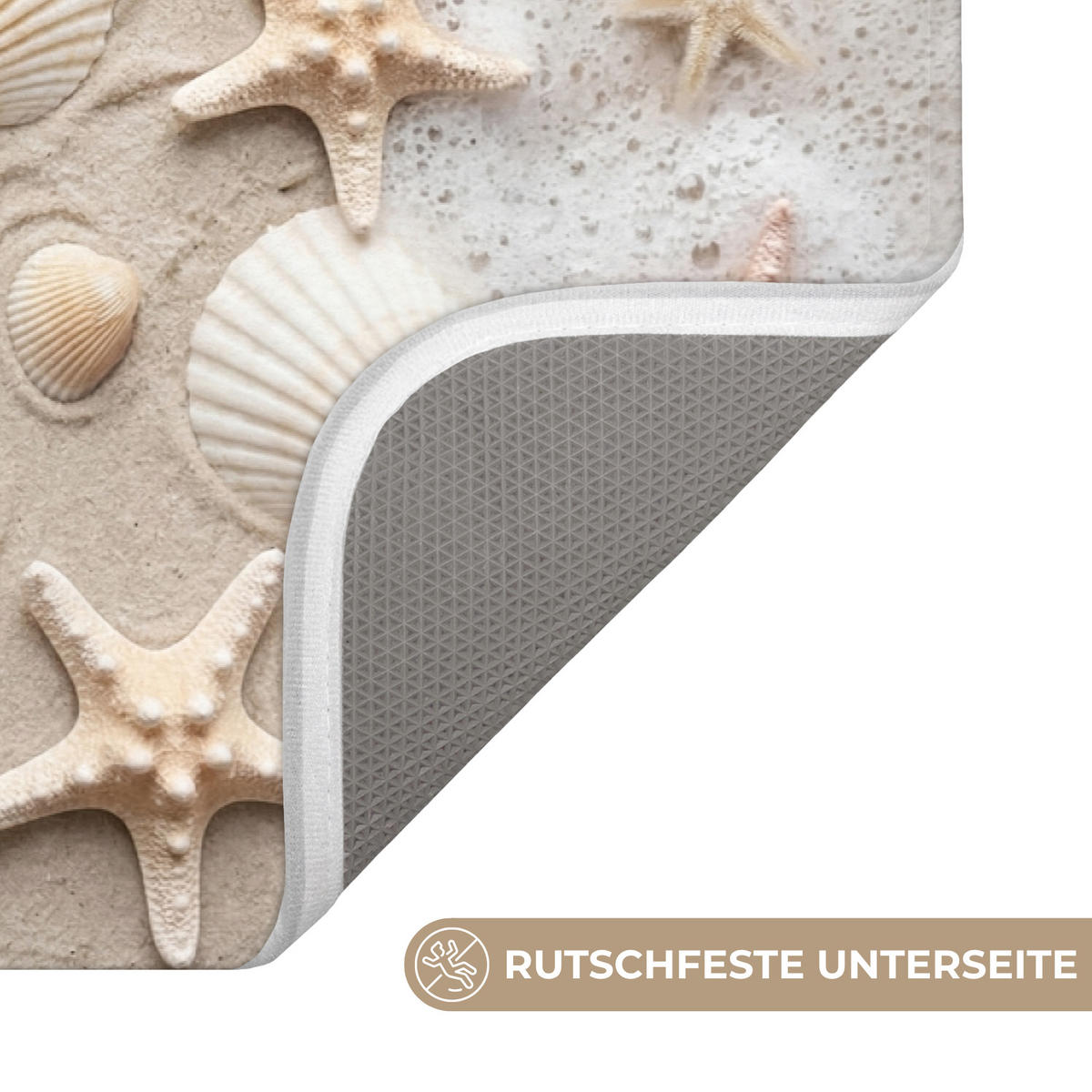 KÚPEĽŇOVÁ PREDLOŽKA Mušle - Hviezdice - Pláž 60x40 cm - piesková/krémová, textil/plast (60/40cm) - OnlyWow