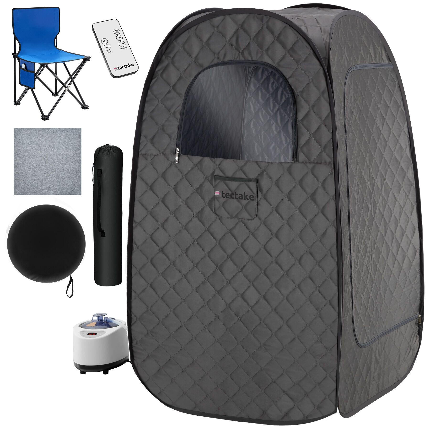 MOBILE DAMPFSAUNA Thermaluxe I,inkl. Fernbedienung, Matte, Klappstuhl und Tragetaschen,dunkelgrau/schwarz - Dunkelgrau/Schwarz, Kunststoff (84/145/84cm) - tectake