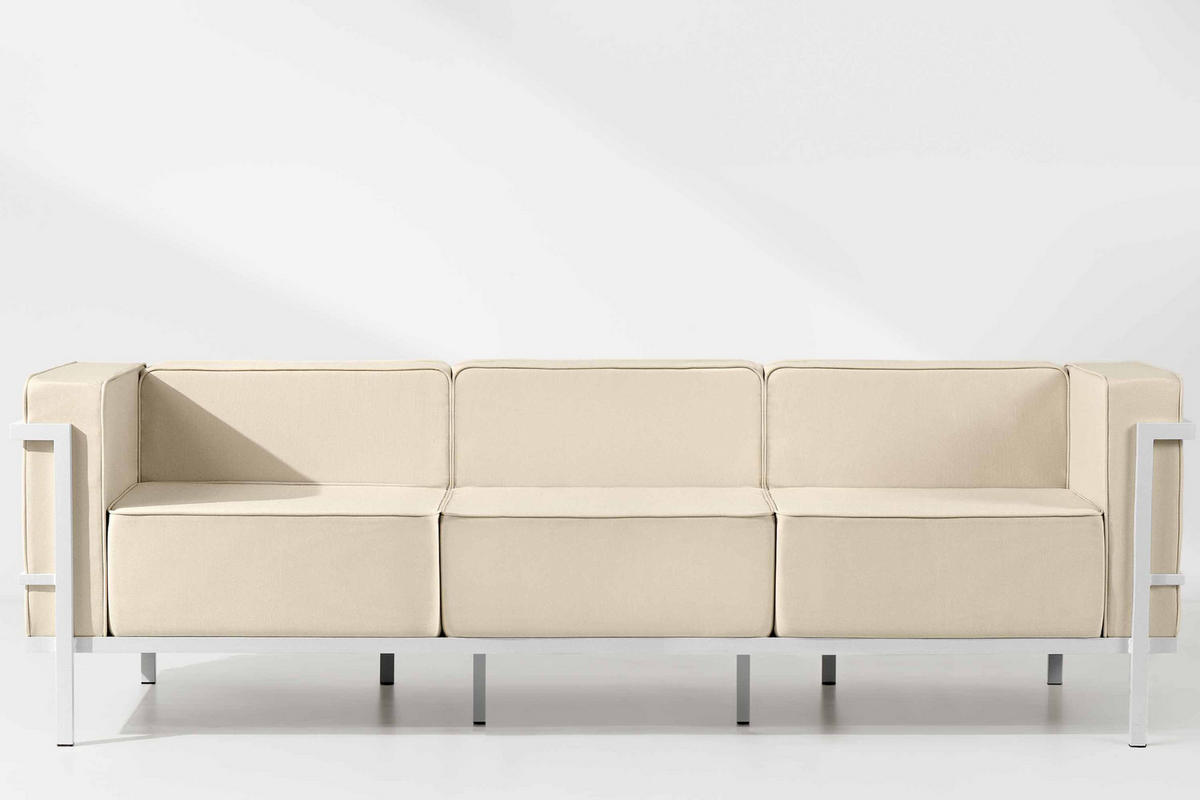 GARTENSOFA TRIGLO 3-Personen, Stahlrahmen, Modern, Weiß/Cremeweiß - Creme/Weiß, Textil/Metall (229/70/69cm) - KONSIMO®