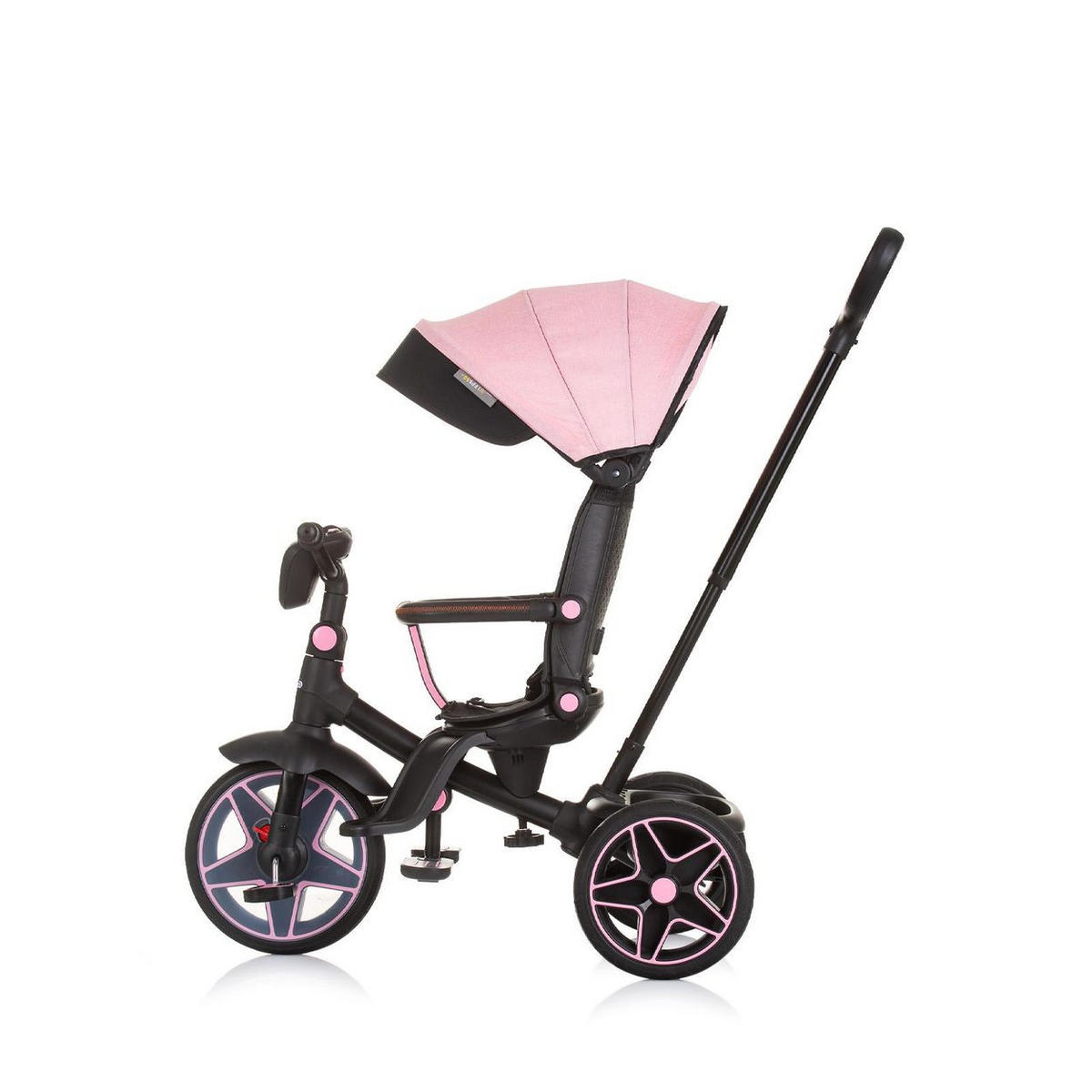 DREIRAD Derby 2 in 1 rosa Musik, Licht, Korb, Schiebegriff, Gurt - Rosa, Metall (80/50/105cm) - Chipolino