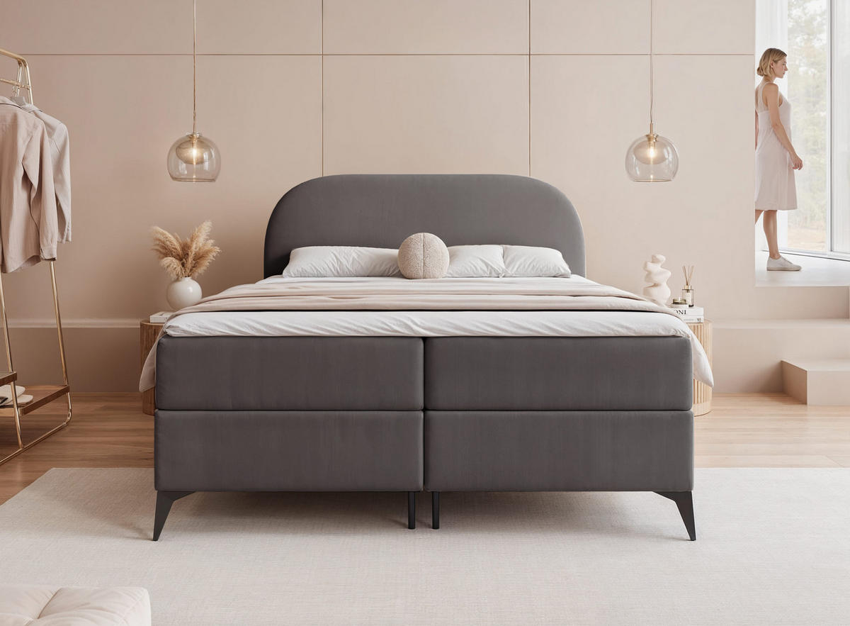 BOXBETT NOELIA 140/200 cm mit Matratze, Dunkelgrau - Dunkelgrau, Textil/Metall (140/200cm) - Idohome