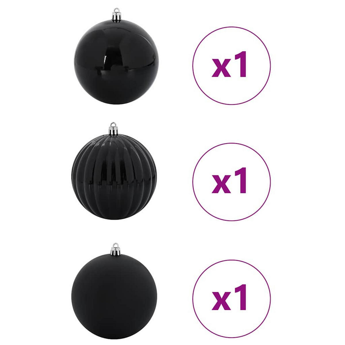 WEIHNACHTSKUGELSET XXL 3 -teilig 25/25/25 cm Schwarz Kunststoff - Schwarz, Kunststoff (25/25/25cm) - vidaXL