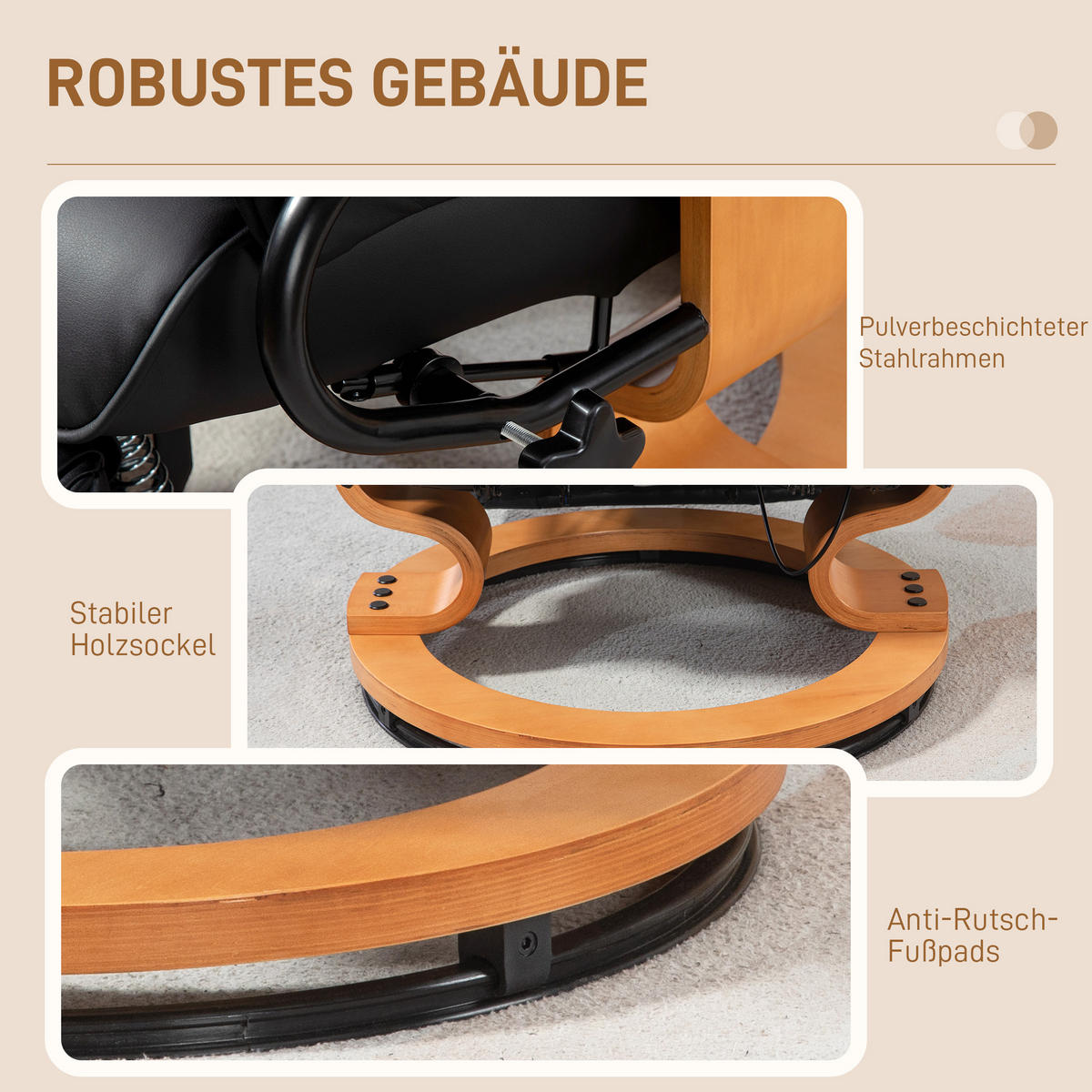 RELAXSESSEL Drehbar Fernsehsessel mit Liegefunktion, Fußstütze, Schwarz - Schwarz, Leder (88/103/78cm) - HOMCOM