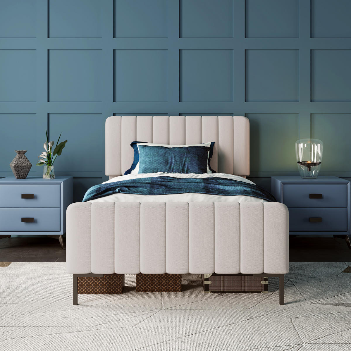 POLSTERBETT 90/200 cm mit Matratze, verstellbarem Kopfteil und Lattenrost, Leinenbezug, Grau-Beige - Grau, Textil - Redom