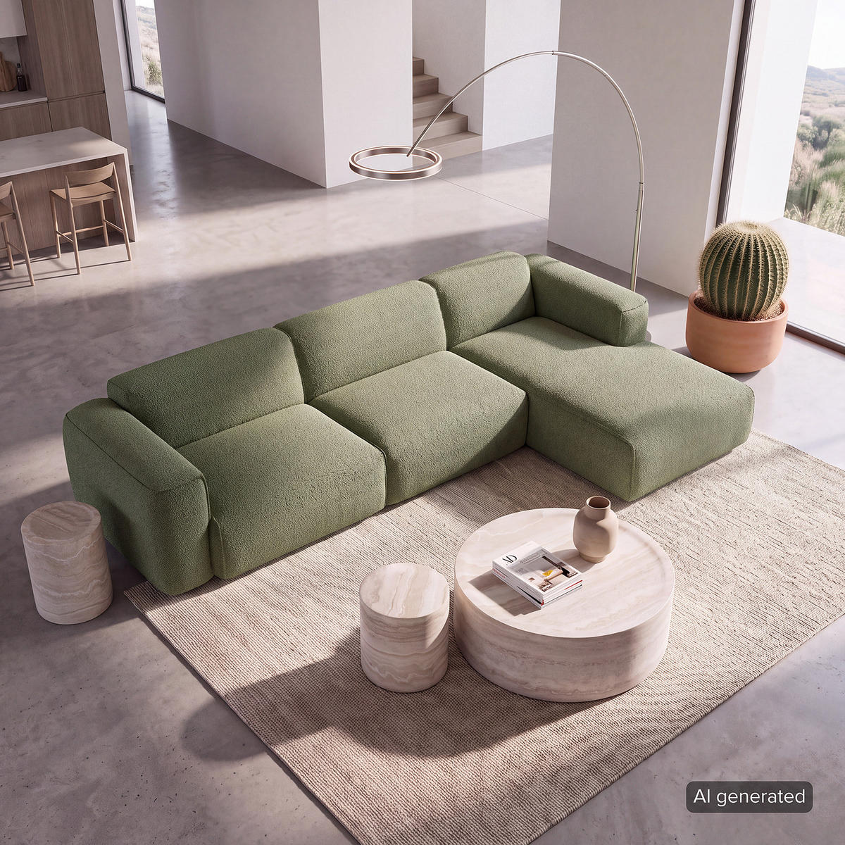 3-SITZER ECKSOFA mit Longchair - Schwarz/Grün, Kunststoff/Textil (317/173cm) - home24