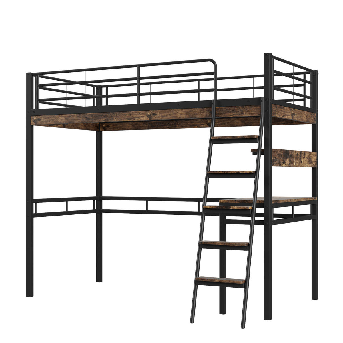 HOCHBETT 90/200 cm aus Metall mit Schreibtisch und Regalen in Schwarz - Schwarz, Metall (90/200cm) - Flora Grace