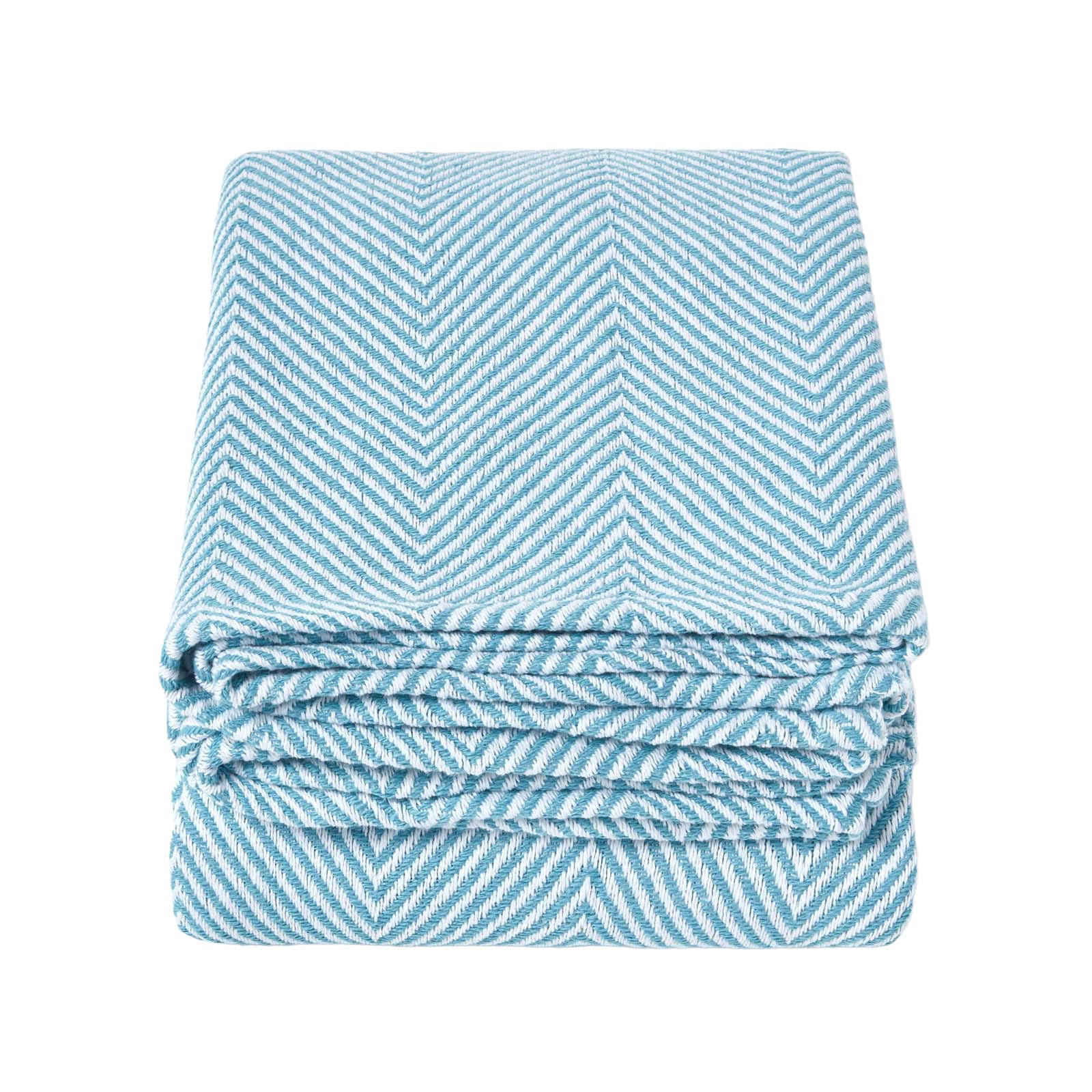 TAGESDECKE Halden 255/360 cm, Chevron-Muster 100% Baumwolle - Türkis, Textil (255/360cm) - Homescapes