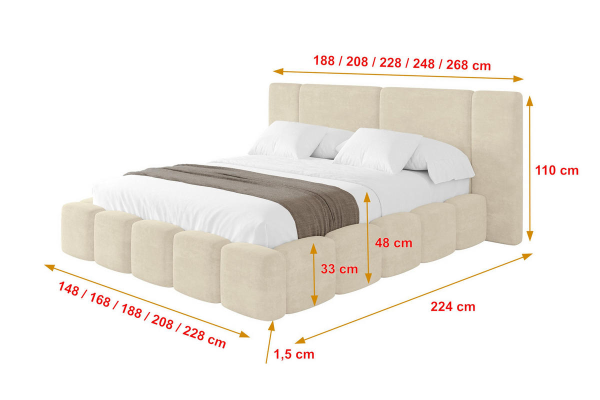 POLSTERBETT mit Bettkasten und Lattenrost, Bett mit Matratze H3/H4 - NILO 140x200 Beige - Beige, Holzwerkstoff/Textil (140/200cm) - ALTDECOR