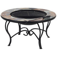 FEUERSTELLE mit Tisch Stah schwarz Mosaik rund Erebus - Schwarz/Braun, Metall (80/50/80cm)