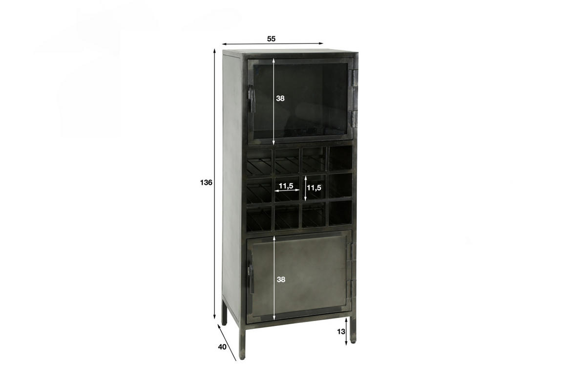 WEINSCHRANK CORO Schwarz Metall - Schwarz, Metall (55/135/40cm) - KAWOLA