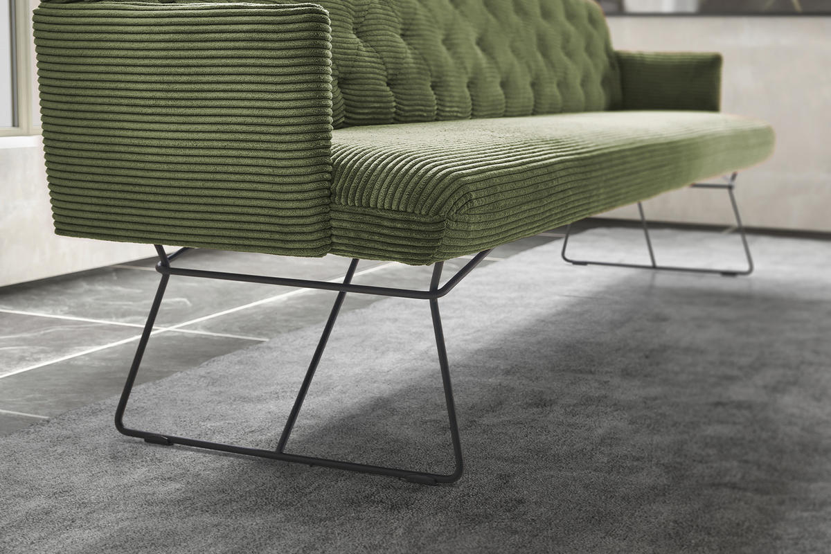 ESSZIMMERBANK CHARME Grün Cord - Olivgrün/Grün, Textil (246/85/69cm) - KAWOLA