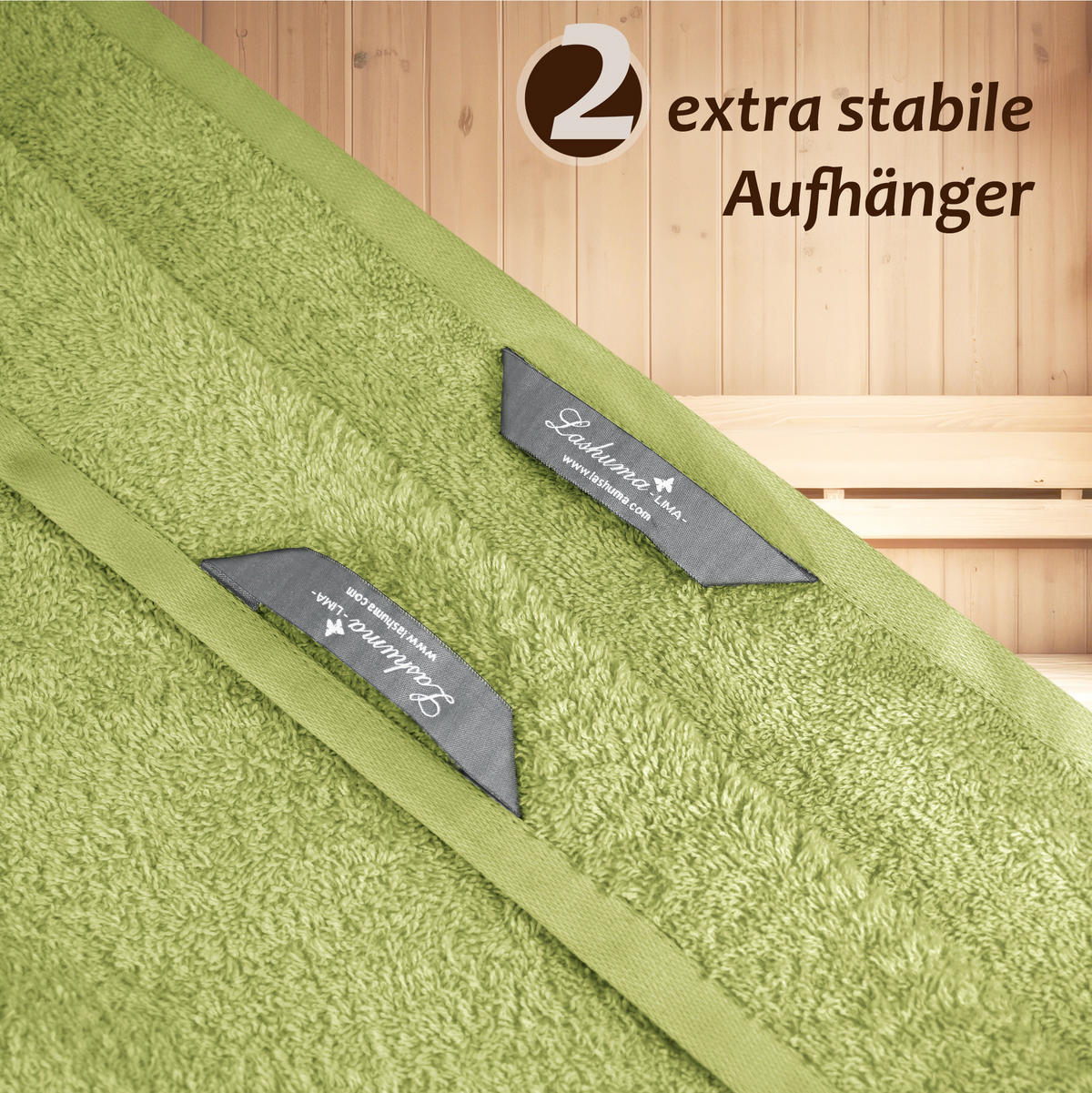 SAUNAHANDTUCH Lima Salbeigrün 100x200 cm - Salbeigrün, Naturmaterialien (100/200cm) - Lashuma