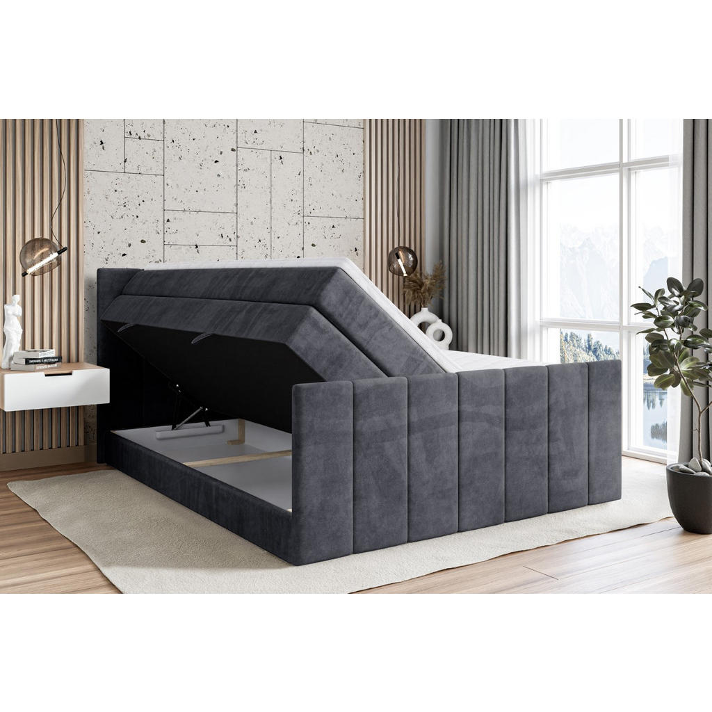 Thumbnail - Altdecor Boxspringbett, Dunkelgrau, Holzwerkstoff, Höhe ca. 20 cm, 200x200 cm, Schlafzimmer, Betten, Boxspringbetten