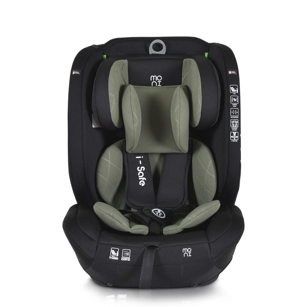 KINDERSITZ i-Size i-Safe grün (76-150cm) Isofix, Top Tether, 13-fach verstellbar - Grün, Kunststoff (45/60/46cm) - Moni