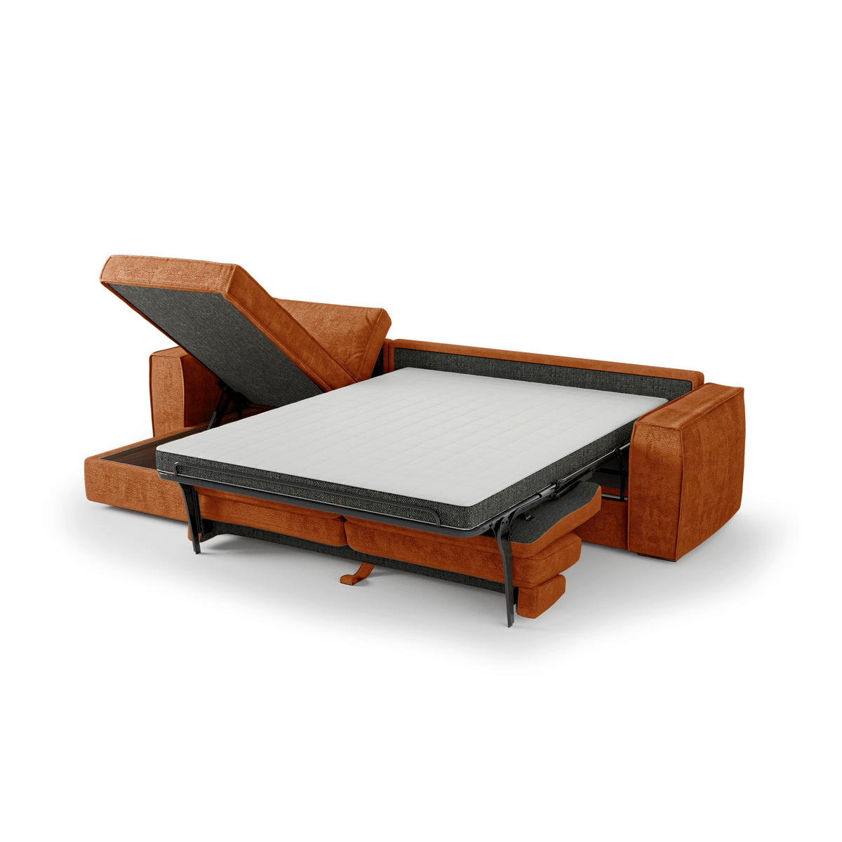 LINKSECK-SCHLAFSOFA MIKA Köpergewebe mit weichem Griff Terrakotta 292cm - Dunkelorange/Terracotta, Textil (292/100cm) - Premium Interiors