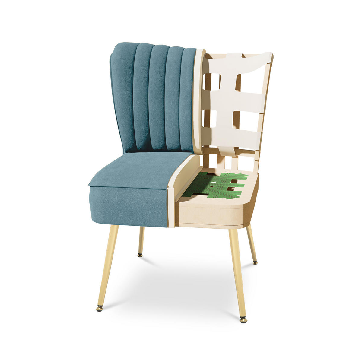 COCKTAILSESSEL 2er-Set Judith aus blaugrauem Samt - Goldfarben/Blaugrau, Holz/Textil (53.5/72/67.5cm) - Sicaan
