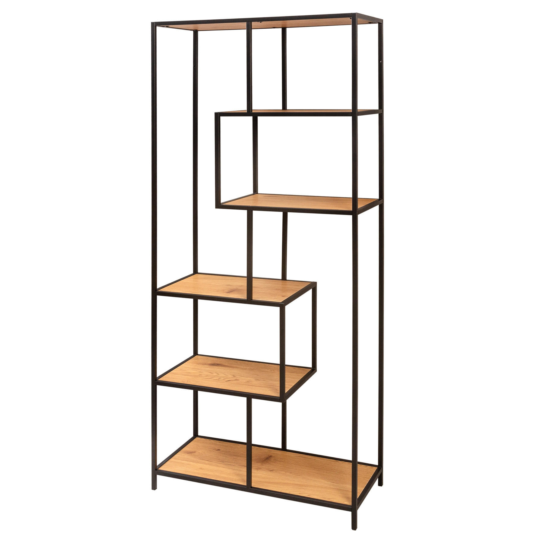 STANDREGAL SLIM LINE Schichtholz Natur 185 cm - Schwarz/Braun, Holzwerkstoff/Metall (77/185/35cm) - riess-ambiente