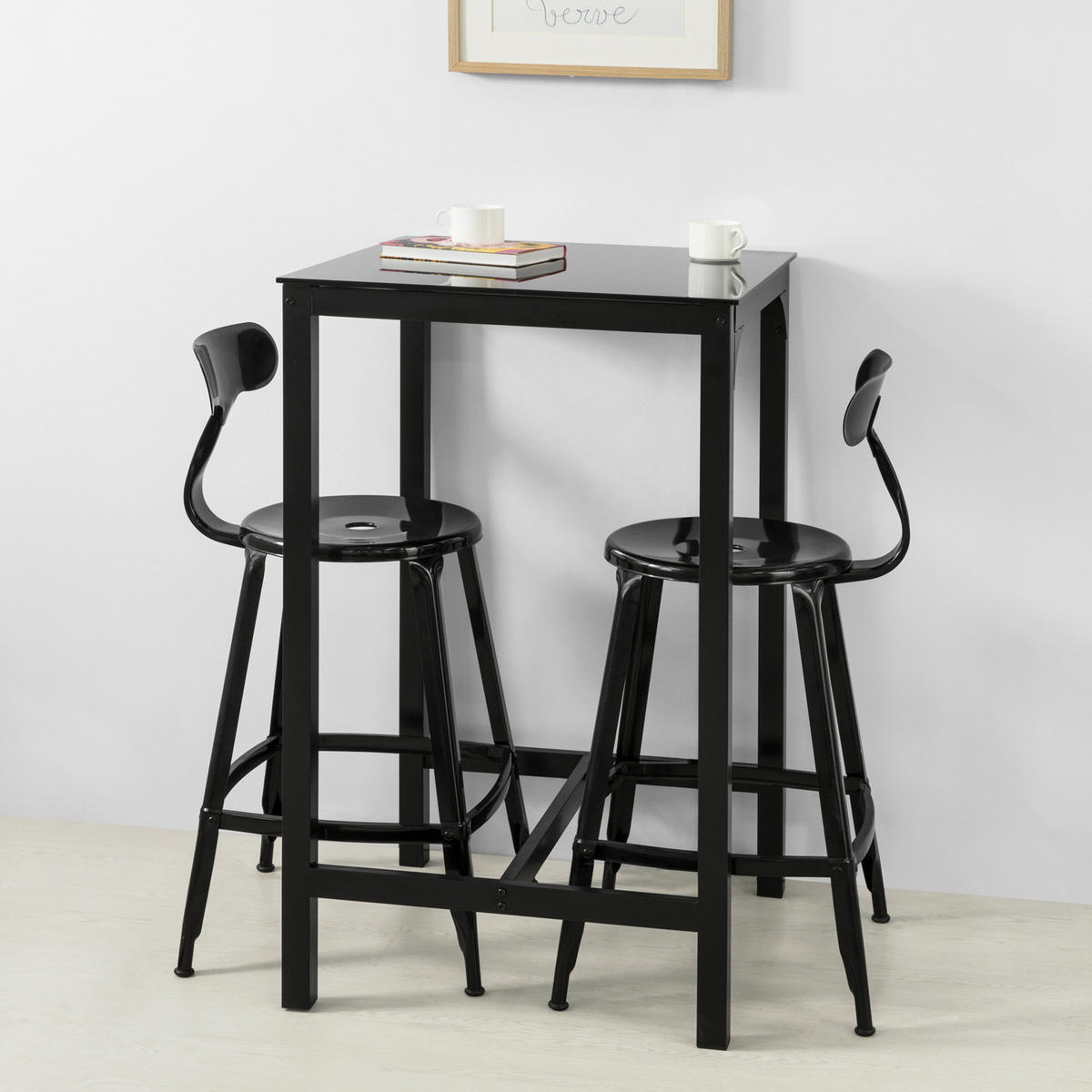 BARTISCH Schwarz - Schwarz, Glas/Metall (60/100/60cm) - SoBuy