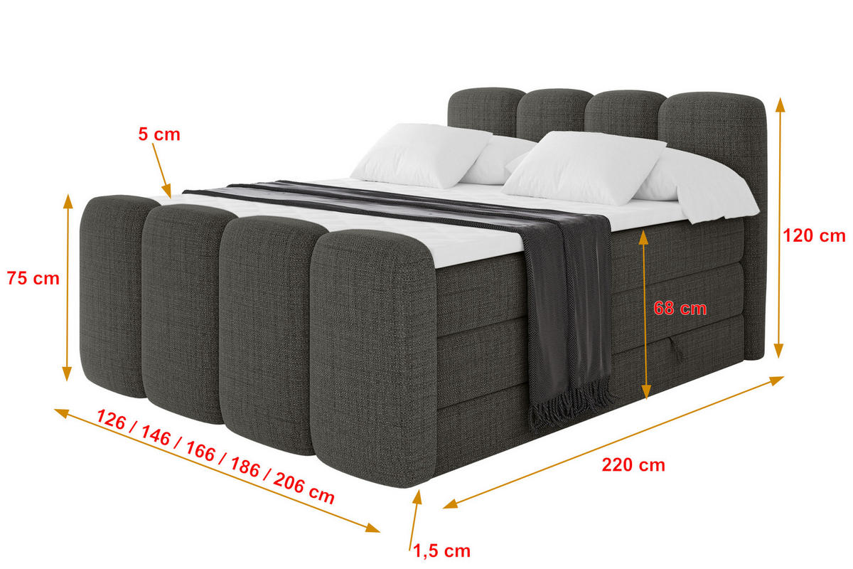 BOXBETT mit Matratze H3|H4 - NINA-Z KING - 140x200 cm - Grau - Grau, Holzwerkstoff (140/200cm) - ALTDECOR