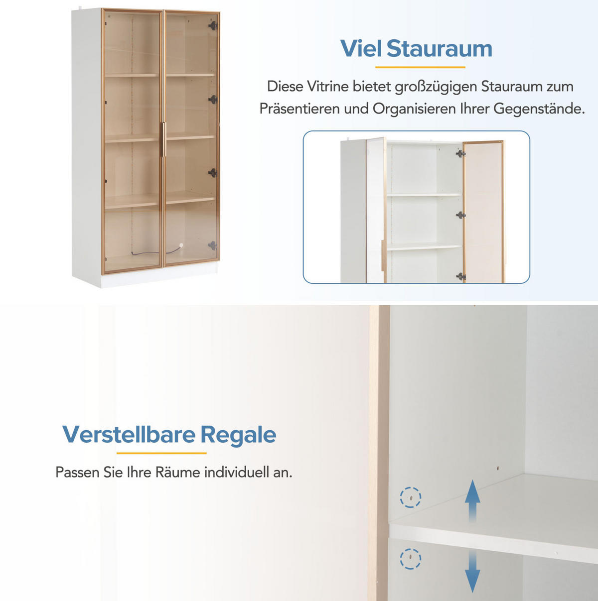 VITRINA 80/40/160 cm s LED osvjetljenjem, dvokrilnim vratima i podesivim policama, bijela - bijela, drvni materijal (80/160/40cm) - Redom