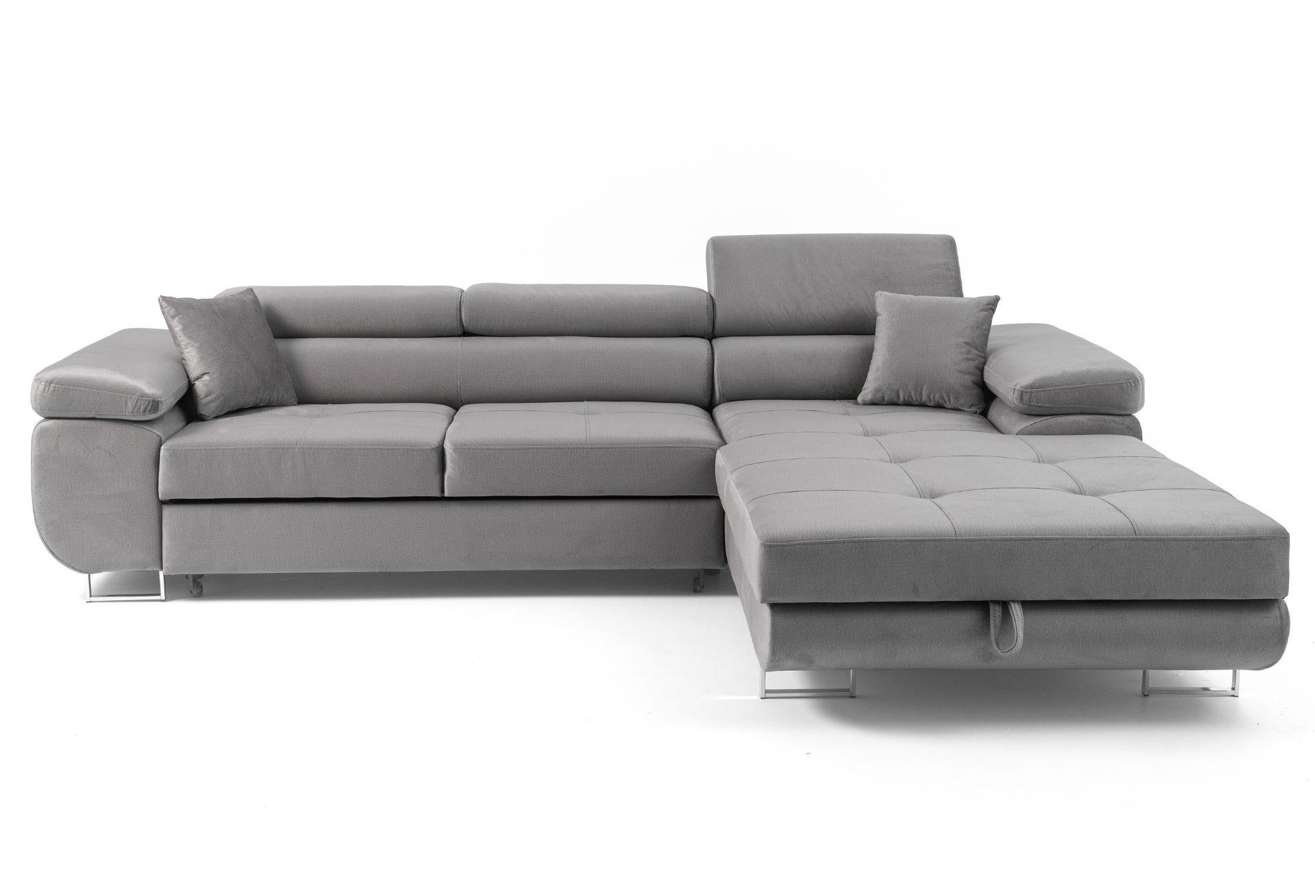 ECKSOFA ALONZO L Rechts mit Schlaffunktion 125x195 Velours Grau - Silberfarben/Grau, Holz/Textil (203/275cm) - Muffo