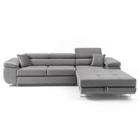 ECKSOFA ALONZO L Rechts mit Schlaffunktion 125x195 Velours Grau - Silberfarben/Grau, Holz/Textil (203/275cm) - Muffo