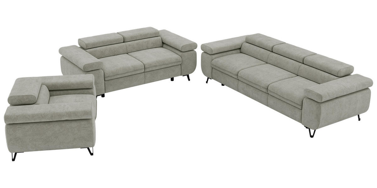 SEDACÍ SOUPRAVA PETER 1+2+3 - Světle šedá Strukturovaná látka - černá/světle šedá, kov/textil (262/76/99cm) - MKS