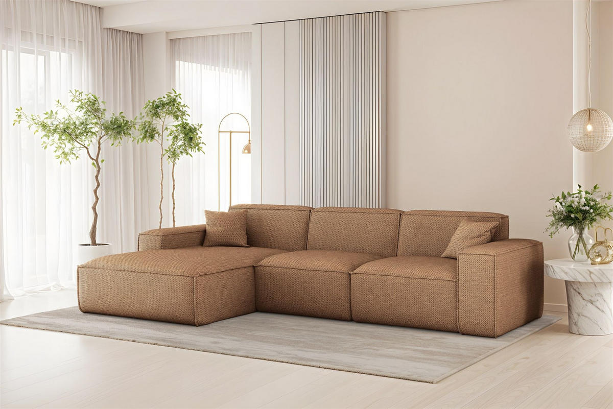 ECKSOFA Celes Premium In Artico - Rotbraun, Holzwerkstoff/Textil (266/165cm) - Fun Möbel