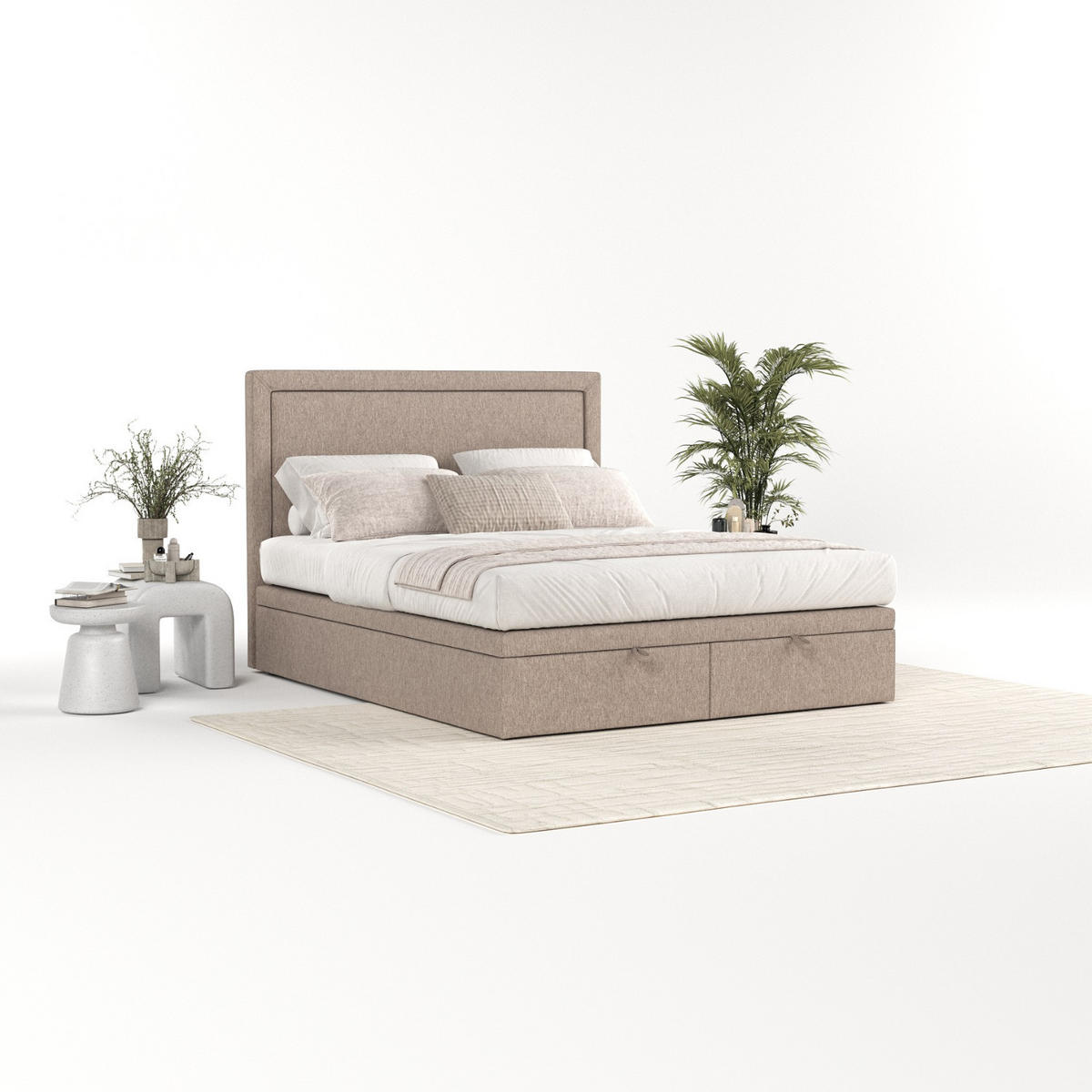 POLSTERBETT Salma mit Stauraum 120/200 cm Beige im Megan Stoff - Beige/Schwarz, Holz/Holzwerkstoff (120/200cm) - AltaBeds