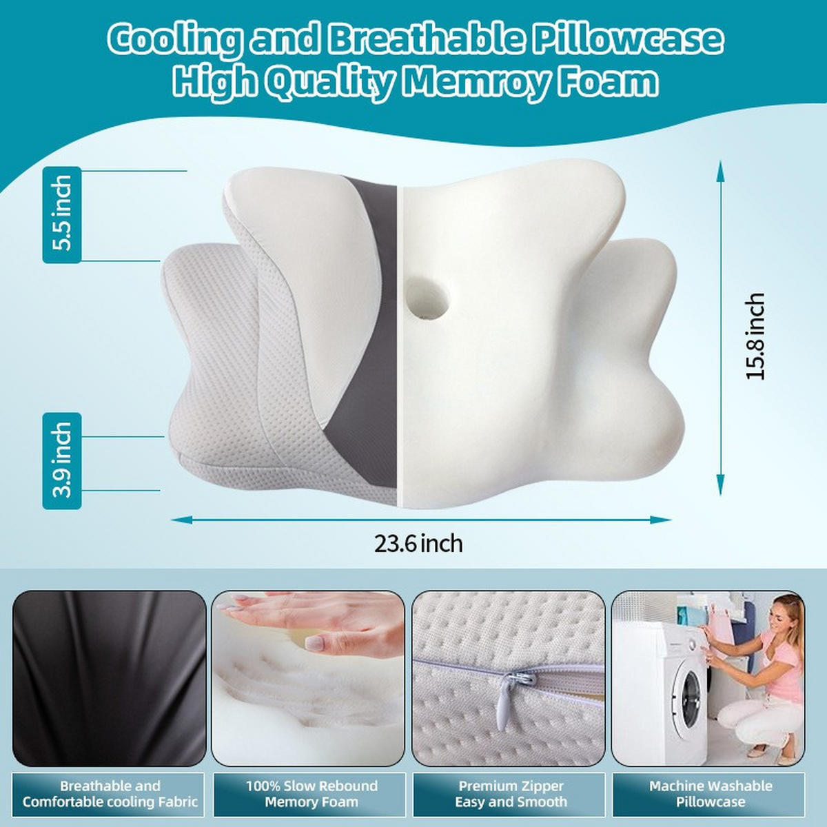 NACKENKISSEN ，Ergonomisches , 60x40x14cm - Grau, Textil (60/40cm)