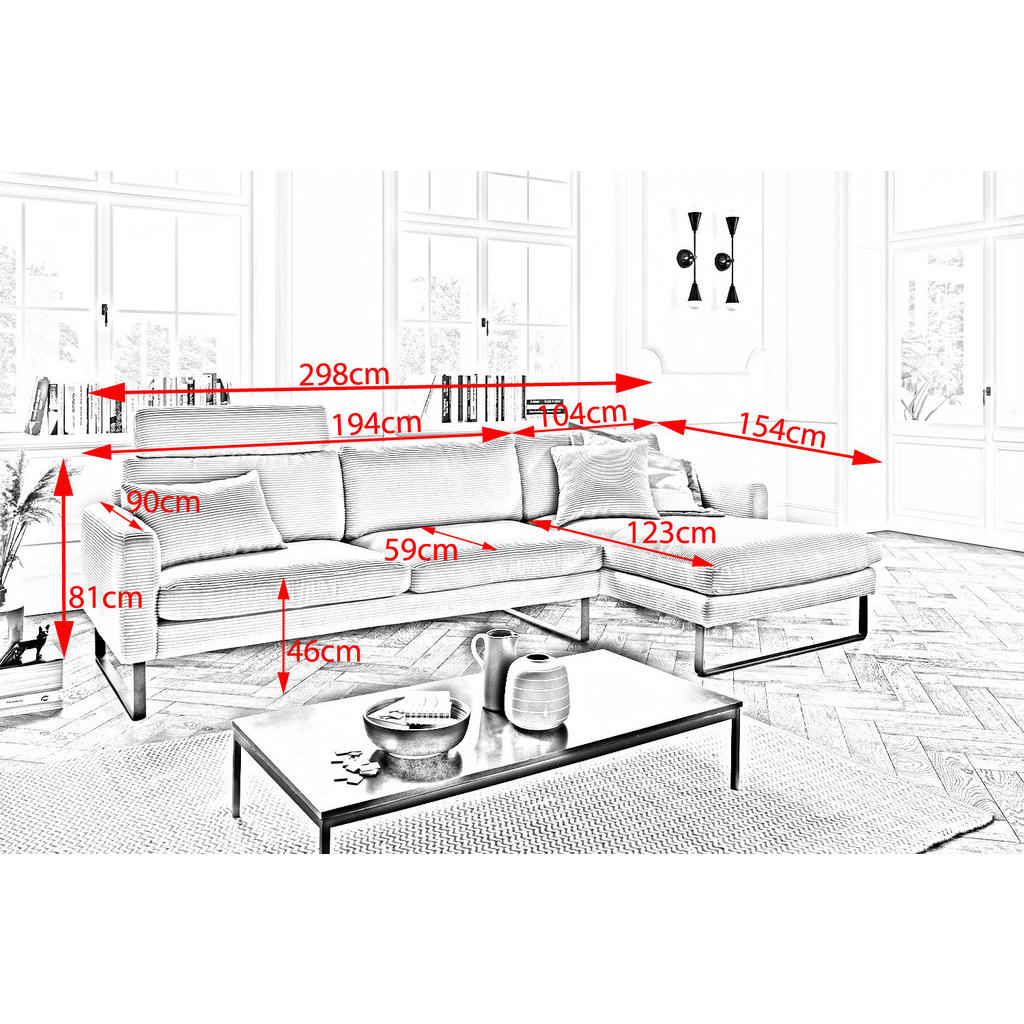 Thumbnail - Kawola Ecksofa, Creme, Textil, Echtholz, 3-Sitzer, Füllung: Kaltschaum, Ottomane rechts, L-Form, 298x154 cm, Wohnzimmer,...