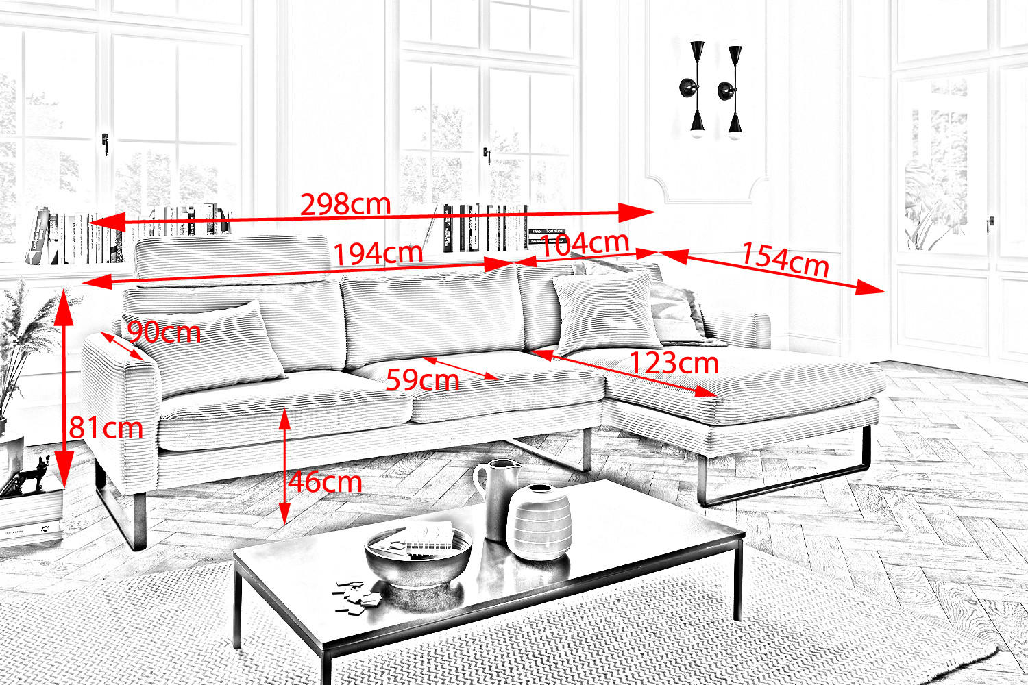 Thumbnail - Kawola Ecksofa, Smaragdgrün, Textil, Echtholz, 3-Sitzer, Füllung: Kaltschaum, Ottomane rechts, L-Form, Kufe, 298x154 cm,...