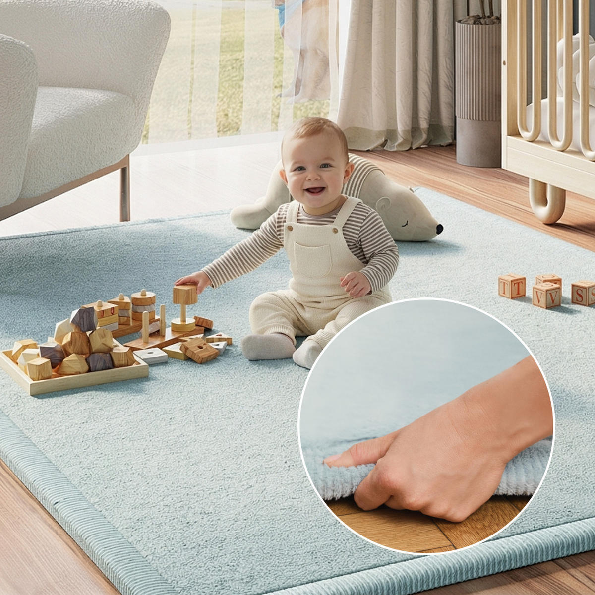 KINDERTEPPICH FLUFFIN hellblau kuschelig waschbar 80/150 cm - Hellblau, Textil (80/150cm) - Tapiso