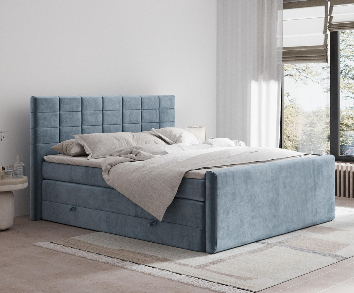 BOXSPRINGBETT Ava Blau Grau 180/200 cm - Blaugrau/Schwarz, Holz/Holzwerkstoff (180/200cm) - Maison de Reve