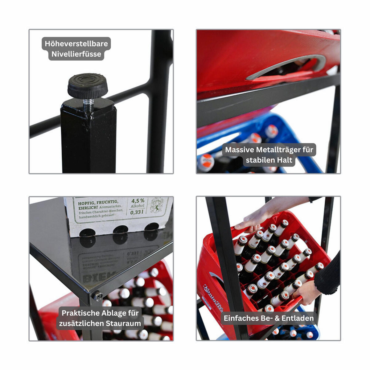 GETRÄNKEKISTENREGAL Königssee S PLUS mit Ablage 103x48x32 2 Kisten auf 2 Ebenen Schwarz - Schwarz, Metall (48/103/32cm) - PROREGAL