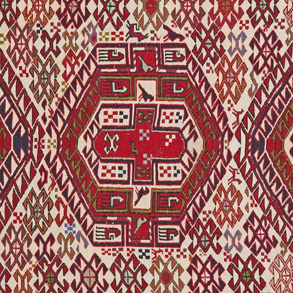 KELIM-TEPPICH handgewebt Sumak Shahsavan Beige, Rot 201/114 cm Schurwolle - Beige/Rot, Textil (114/201cm) - Looma