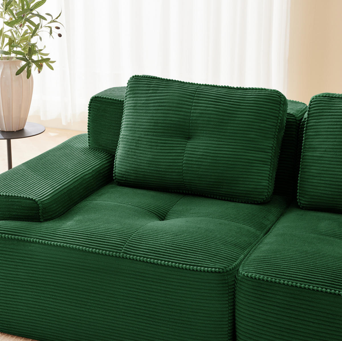 ECKSOFA 293/177/69 cm grün aus Cord mit Tiefsitz, ottomanenfähig und montagefrei - Grün, Textil (177/293cm) - OKWISH