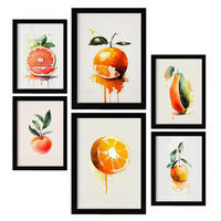 POSTER Set Mit 6 Zitrus Plakate Von Obst, Gemüse & Gesunden Lebensmitteln Im Aquarell Kunst Stil Auf Reinweißen Hintergründen A3 & A4 Schwarzer Rahmen - Schwarz, Papier (29/3cm) - Nacnic