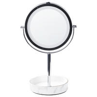 KOSMETIKSPIEGEL Silber/Weiß mit LED-Beleuchtung 20 cm Savoie - Silberfarben/Weiß, Metall (20/34/15cm) - Beliani