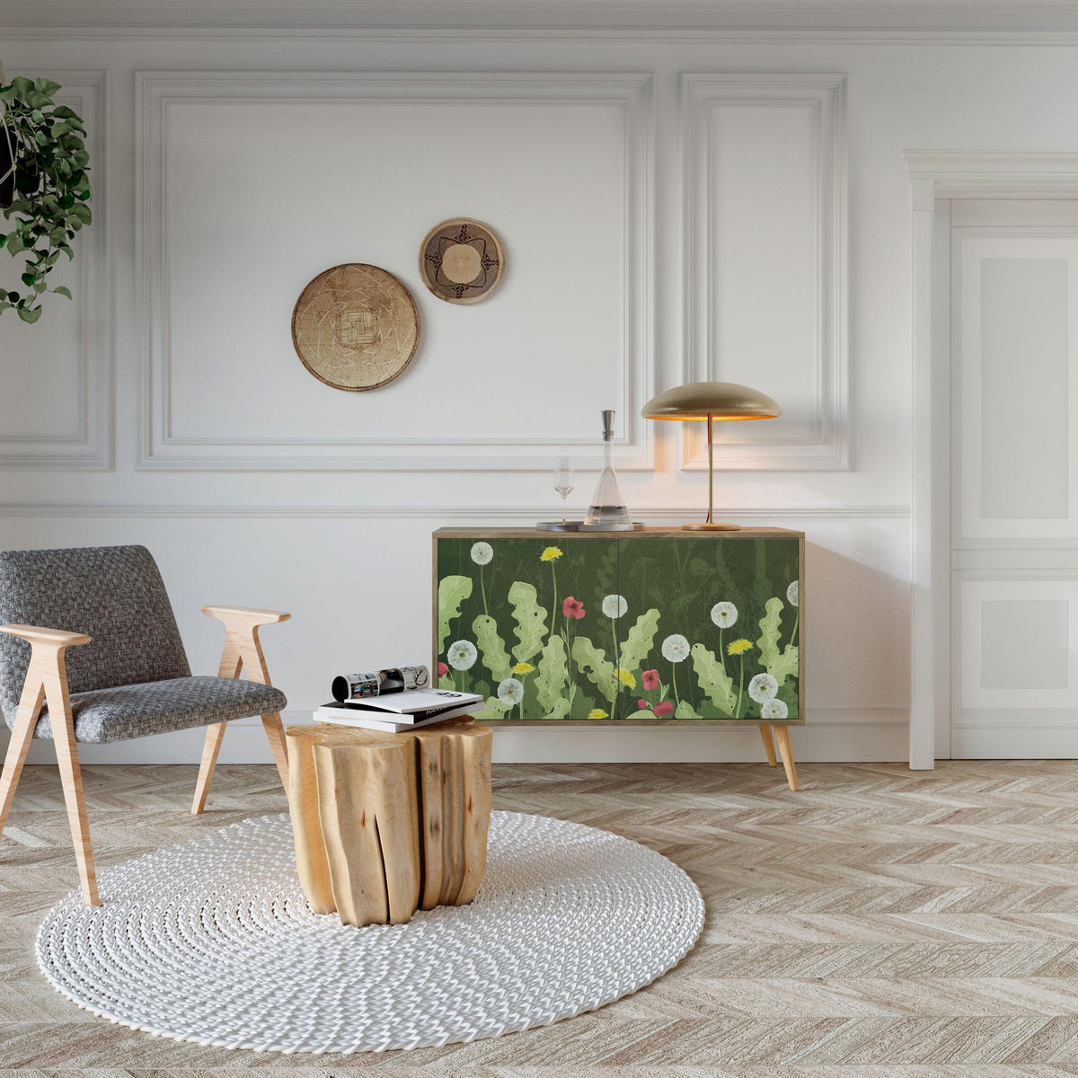 SIDEBOARD DANDELION AMUSE, Eicheneffekt, 111x42x77,5 cm, 2 Türen - Eichefarben/Buchefarben, Holzwerkstoff/Buchenholz (111/77.5/42cm) - SpaceRebels