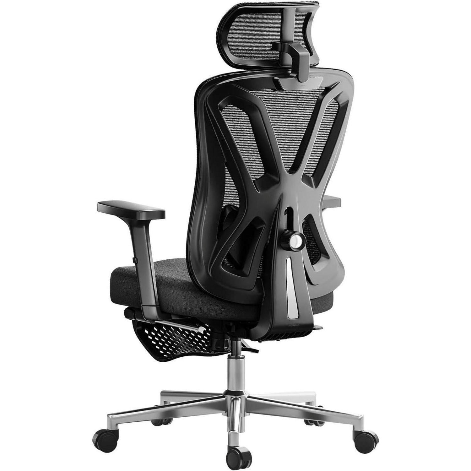 BÜROSTUHL P5 mit Lordosenstütze und Fußstütze Schwarz - Schwarz, Kunststoff (65/107/42cm)