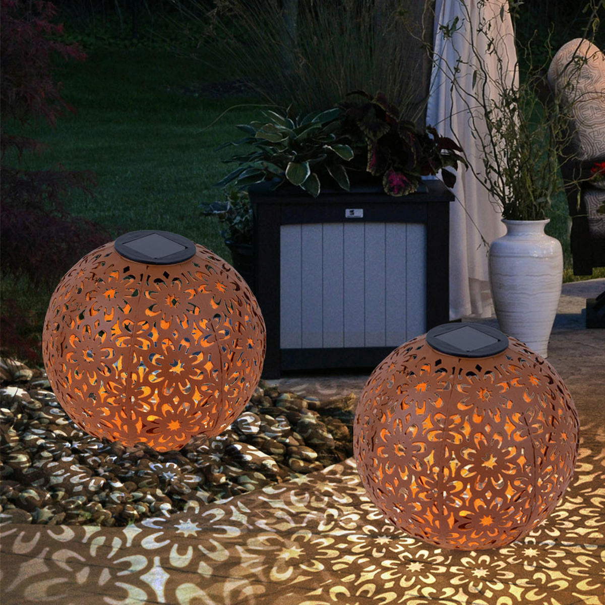 LED AUSSENLEUCHTE Solar Kugel Braun Rostoptik 2er Set - Braun, Metall (20/20/30cm)
