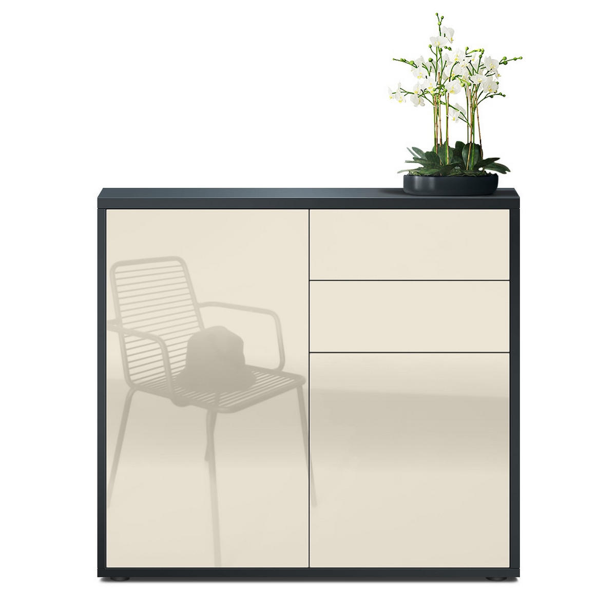 KOMMODE Ben Front in Creme Hochglanz - Creme, Holzwerkstoff (79/74/36cm) - Vladon